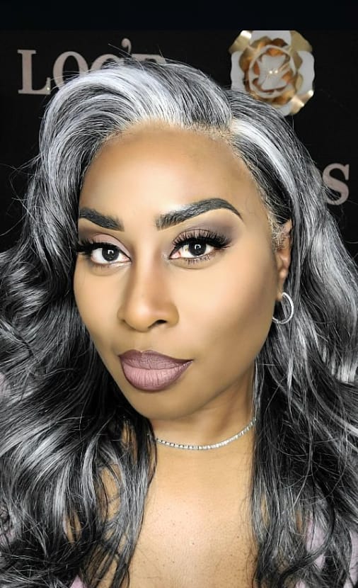 Customer photo review of Luvwin 13x4 Salt And Pepper White Money Piece Loose Wave Layered Cut Wig