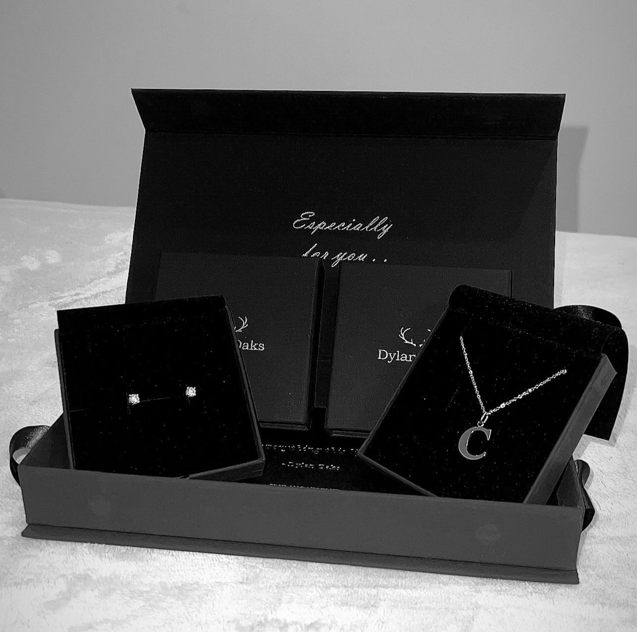 Customer photo review of C Initial Pendant Necklace In Silver + FREE Diamond Stud Earrings in Silver