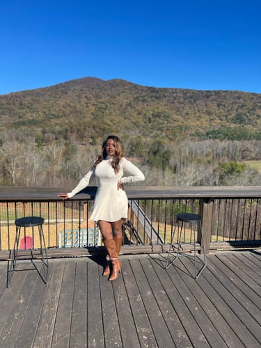 Customer photo review of Chrissy A-Line Sweater Mini Dress