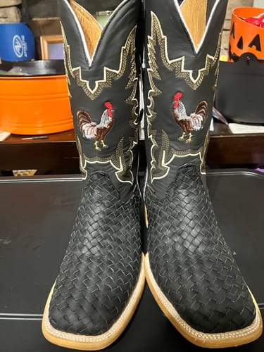 Customer photo review of Men’s Black Basket-Weave Leather Boots With Black Shaft