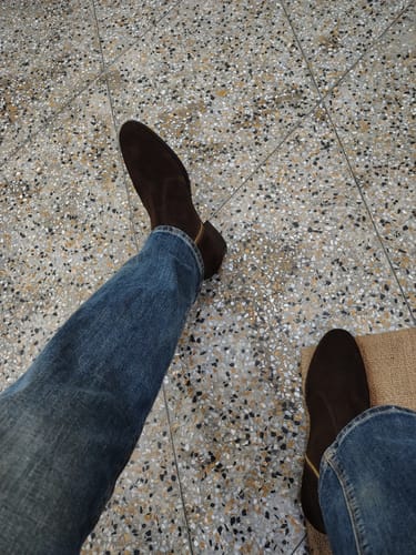 Customer photo review of Cuban Zipper Boots - Brown Suede