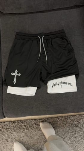 Customer photo review of Philippians 4:13 Gym Shorts