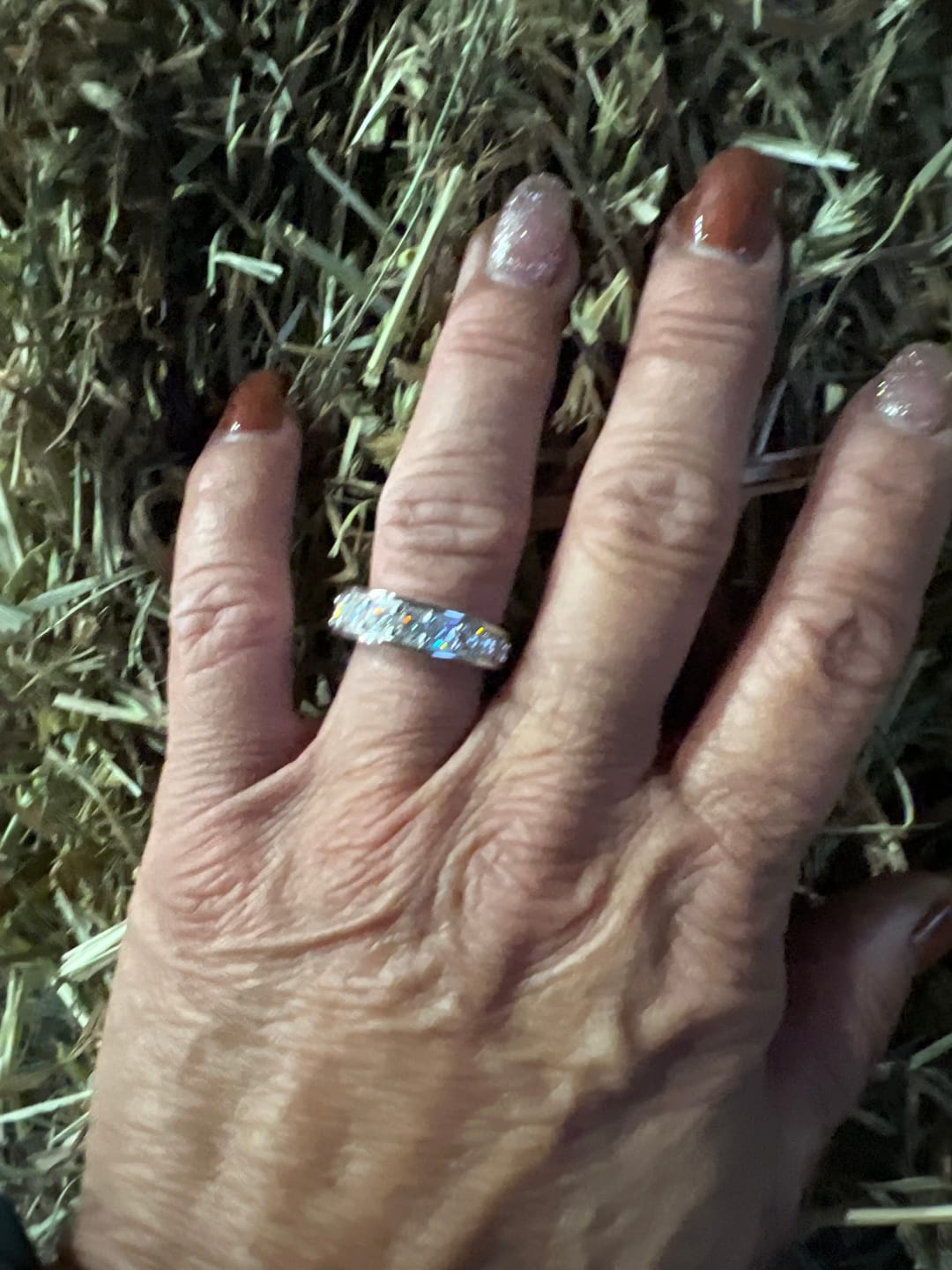Customer photo review of Triple Channel Set Moissanite Half Eternity Wedding Band