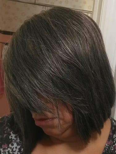 Customer photo review of Luvwin Salt And Pepper Full Machine Made Bang Wig With Small Lace