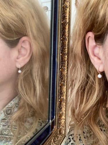 Customer photo review of 14K DIAMOND PAVE PEARL HOOPS