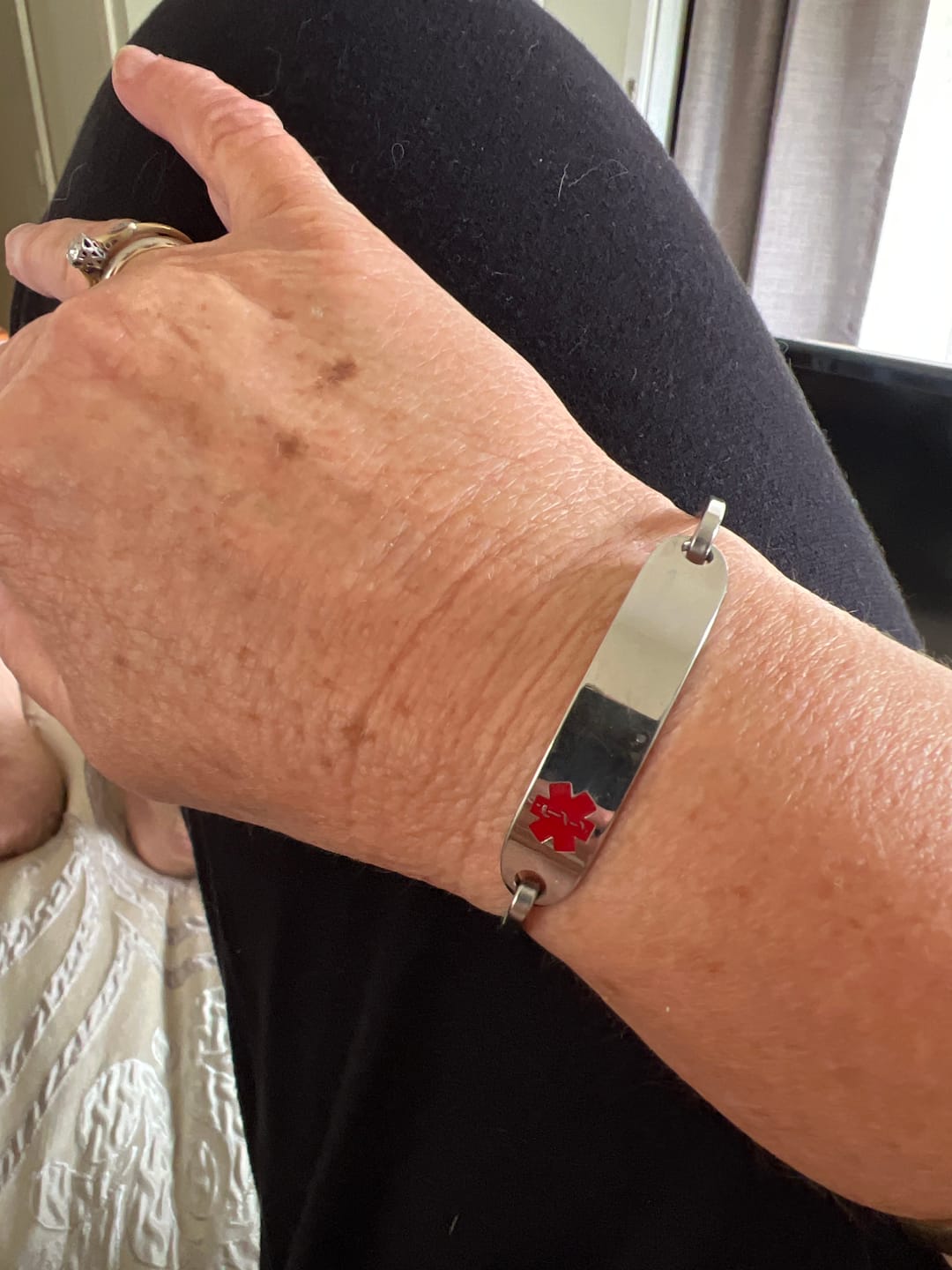 Customer photo review of Personalised Silver Medical Alert ID Bangle Bracelet