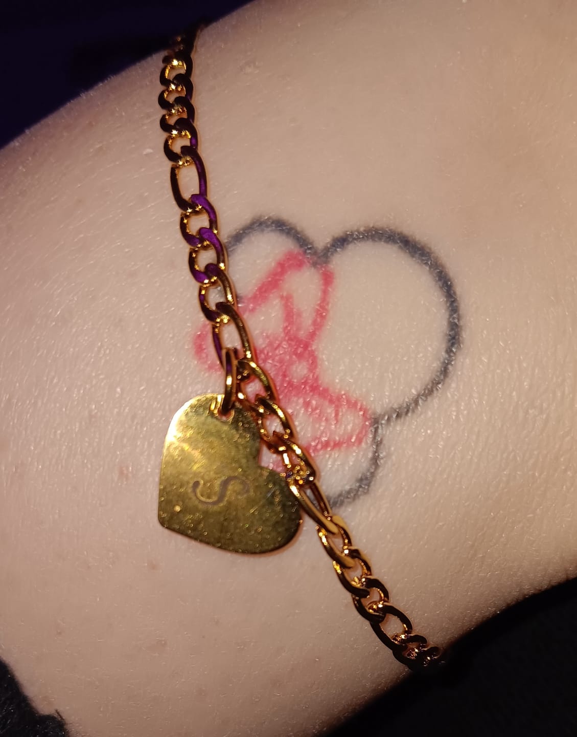 Customer photo review of Heart Initial Engraved Anklet