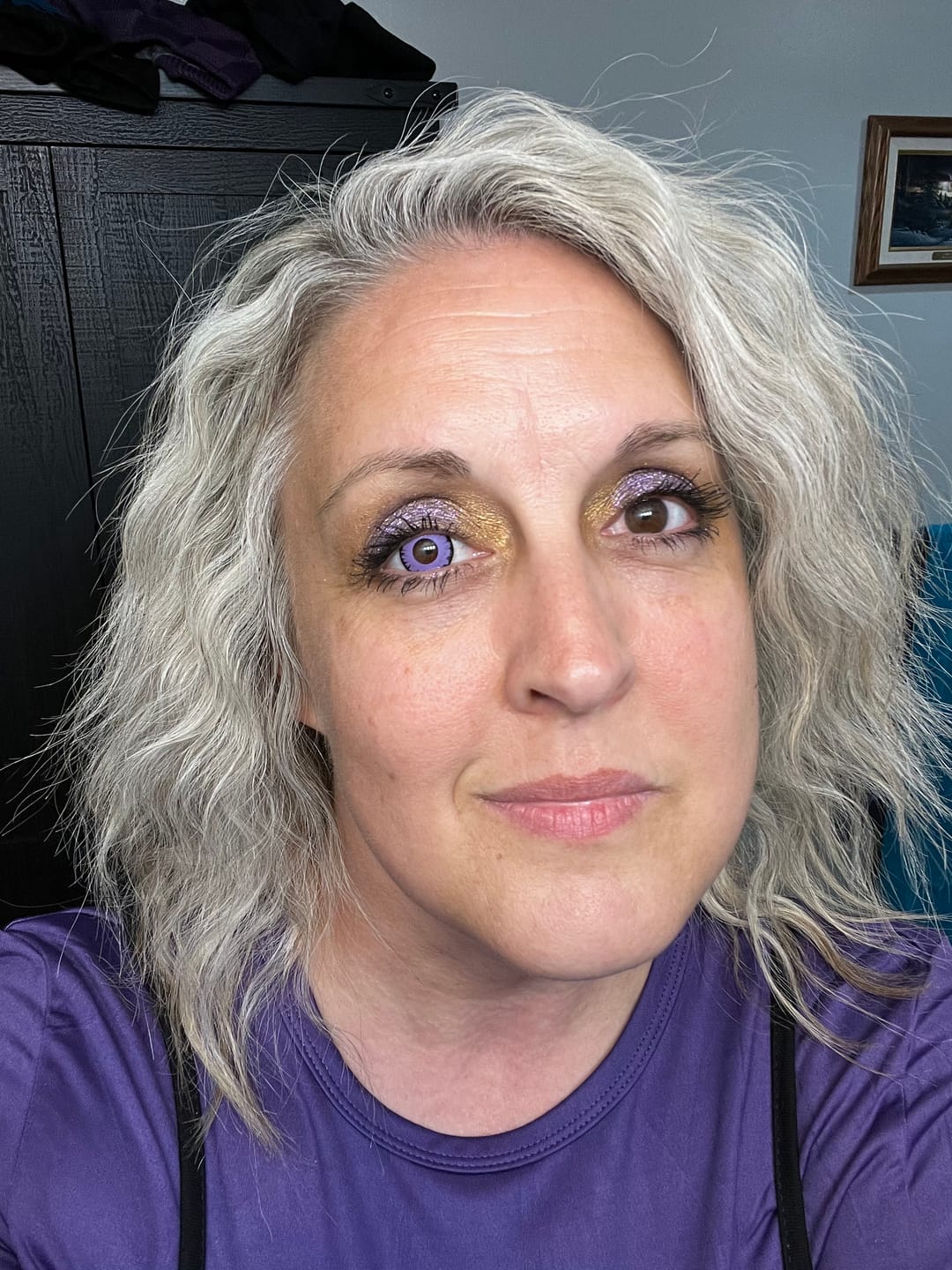 Customer photo review of Cosplay Lucifer's Eye Purple Prescription Colored Contact Lenses