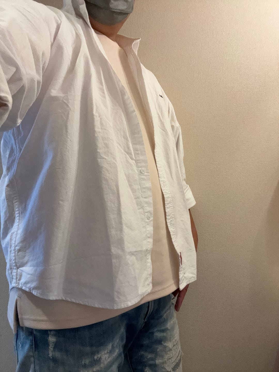 Customer photo review of Cleanfit　赤ヒモ付き　刺繍入りオックスフォード長袖シャツ