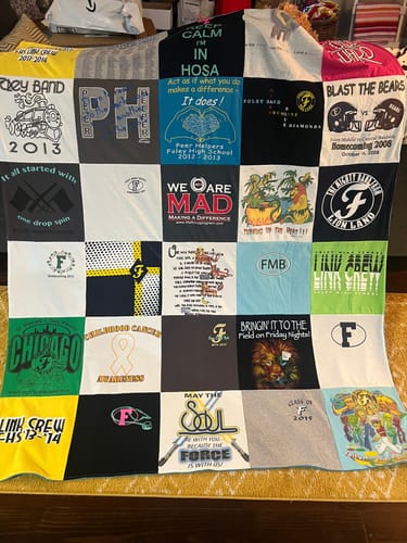 T-shirt quilt with music, band themes by Hannah from AL
