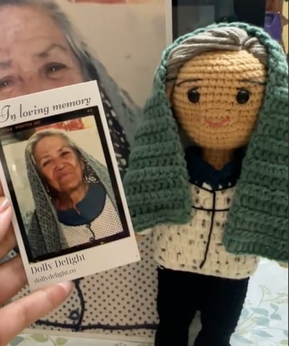 Customer photo review of Dolly® Personalized Crochet Doll with Photo Card