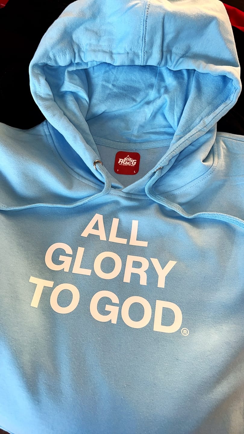 Customer photo review of All Glory To God "Essential" Hoodie 'Sky Blue'