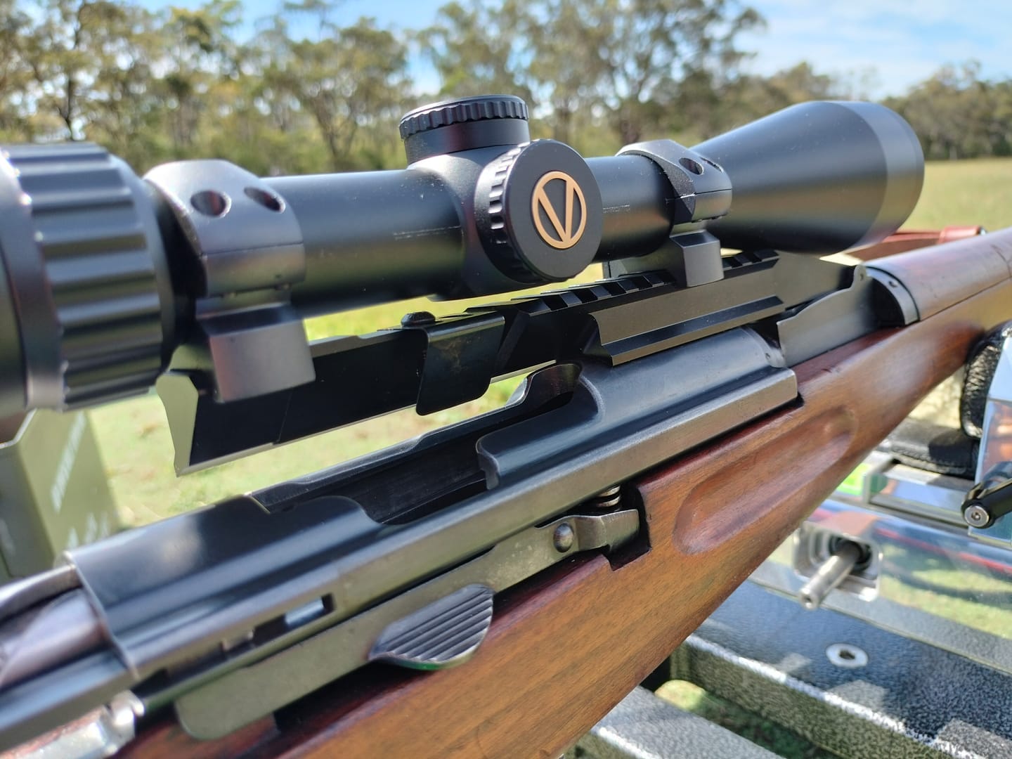 Customer photo review of Swiss K31 NDT (No Drill-Tap) Scope Mount Picatinny Rail with adjustable shell deflector