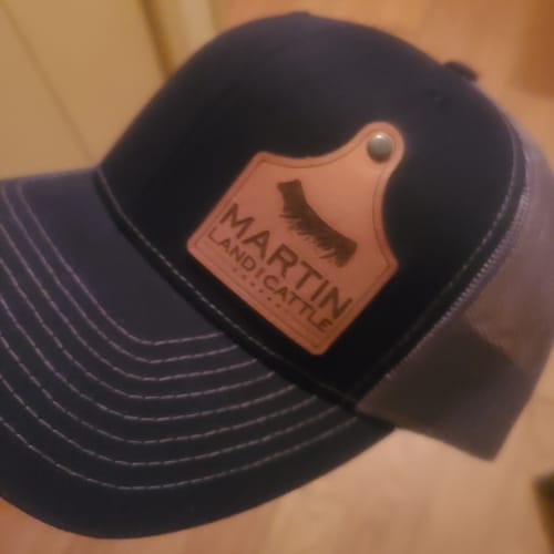 Customer photo review of Ear Tag Custom Leather Patch Trucker Hat - Richardson 112