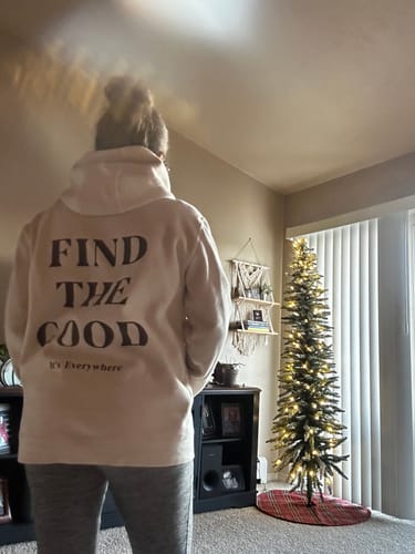 Customer photo review of 3 Simple Words - Embroidered Hoodie - Cream