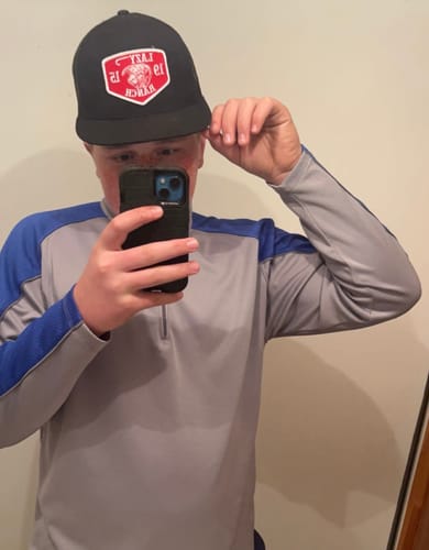 Customer photo review of Lazy J Ranch Black Red Ranch Classic Five Panel Trucker Hat