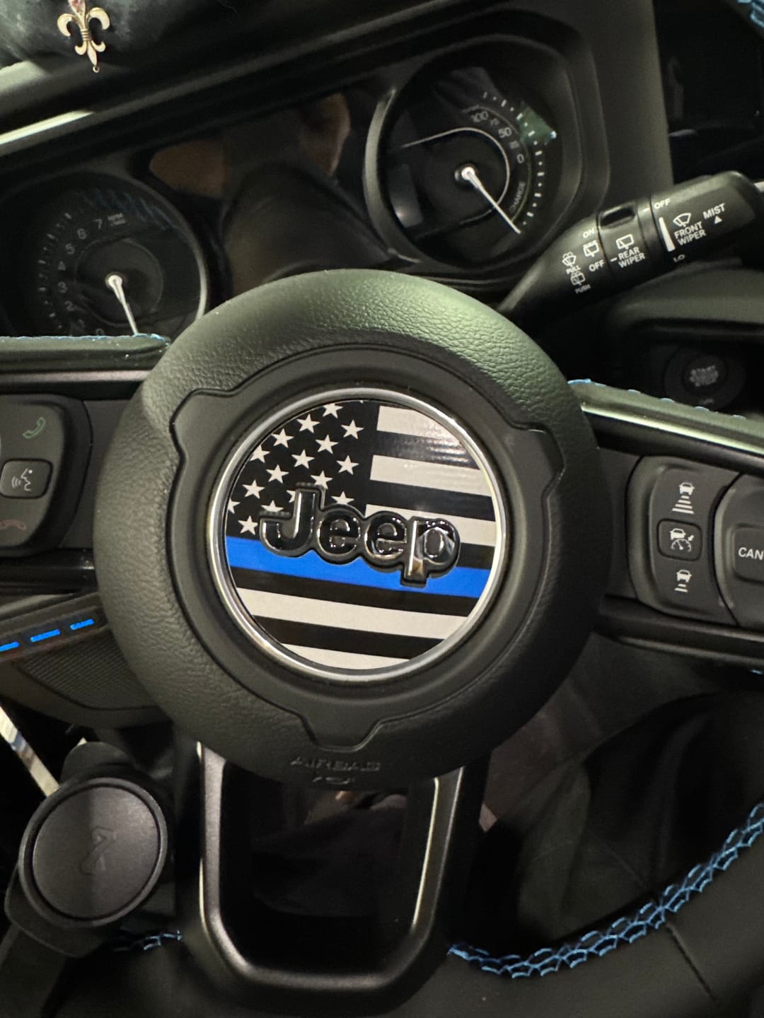 Customer photo review of First Responder Flag Steering Wheel Decal for Jeep
