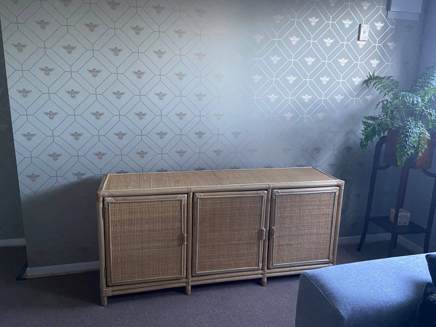 Customer photo review of Honeycomb Bee - Geometric Metallic Wallpaper - Sage Green