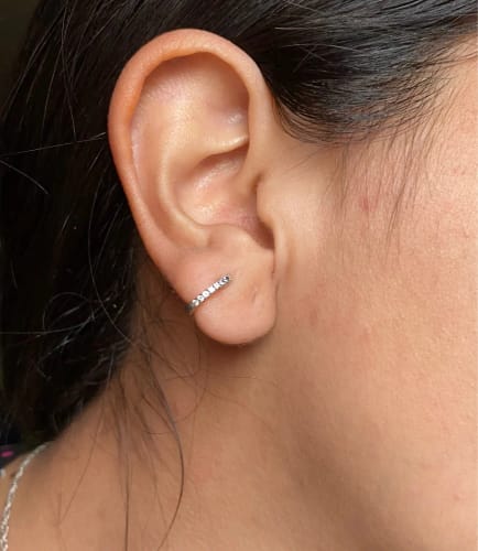 Customer photo review of Gold Huggies Earrings