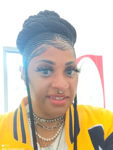 Customer photo review of Cornrow Braid Wig "Premium Swiss Full Lace" Waist Length (Myra)