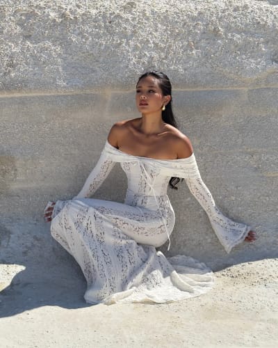 Customer photo review of Floral Lace Off-Shoulder Maxi Dress