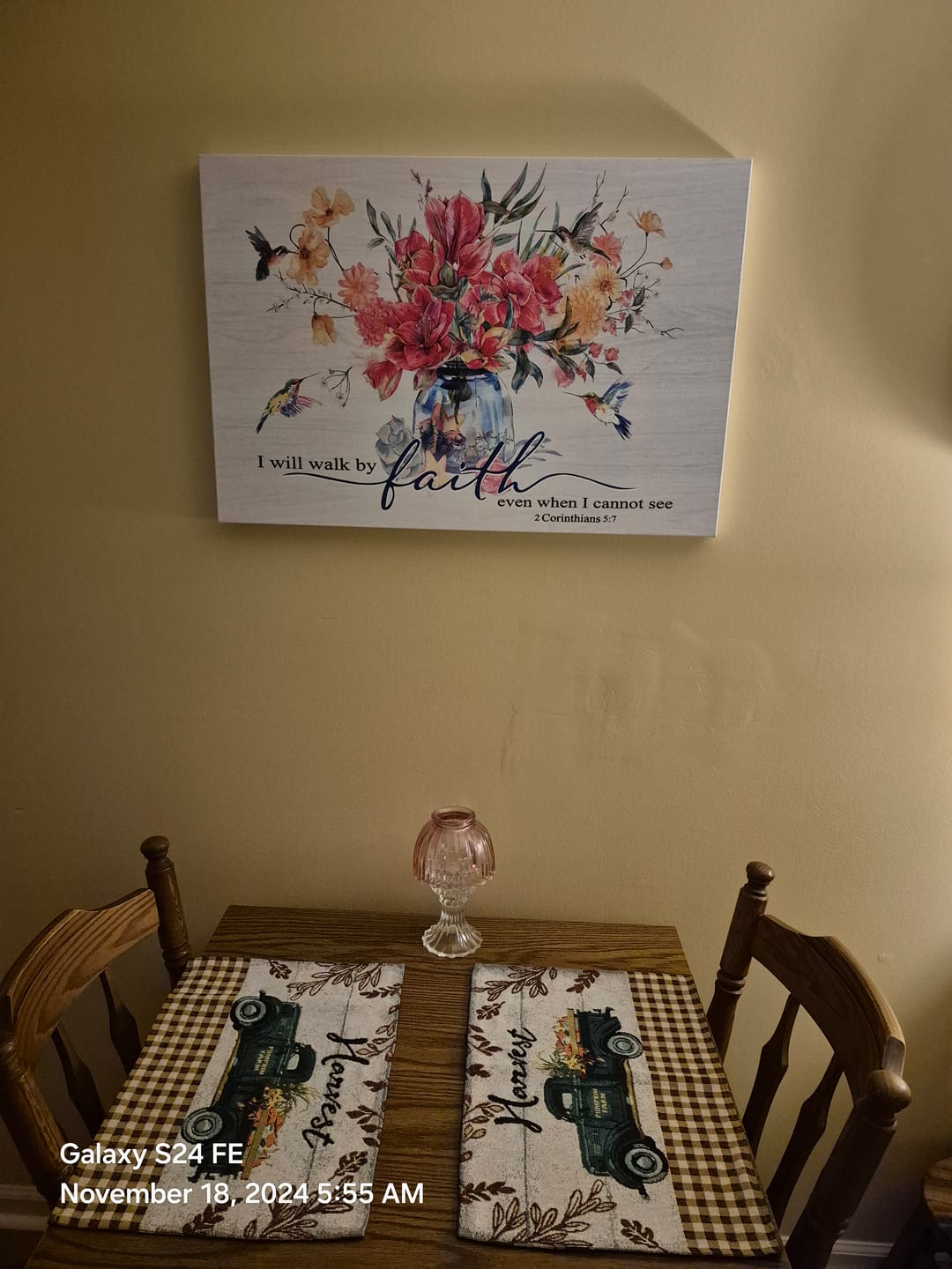 Customer photo review of Hummingbird Flowers, I Will Walk By Faith Even When I Cannot See Wall Art Canvas