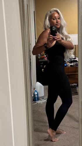 Customer photo review of Sloane Ribbed Knit Mock Neck Jumpsuit