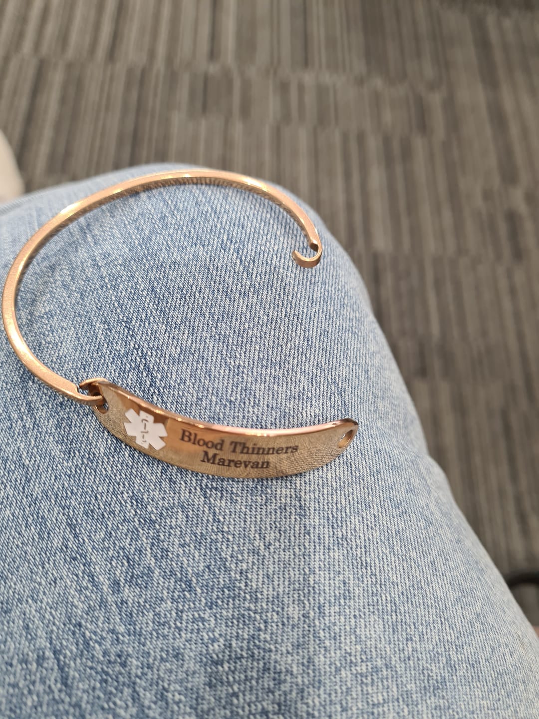 Customer photo review of Personalised Rose Gold Medical Alert ID Bangle Bracelet