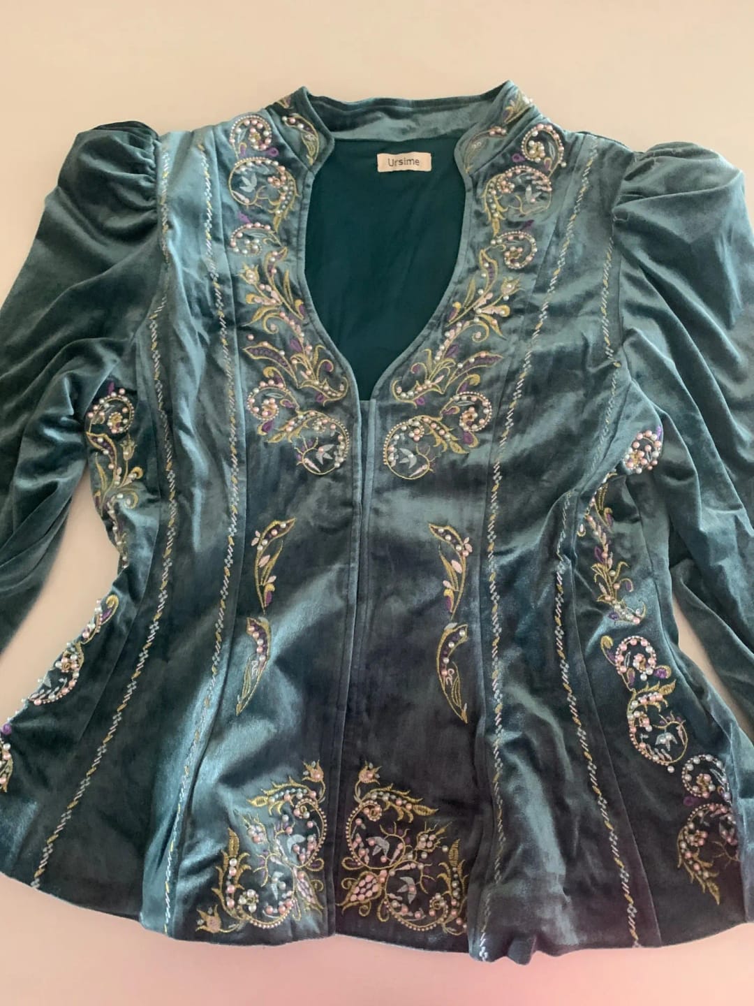Customer photo review of Embroidered Peplum Velvet Blouse