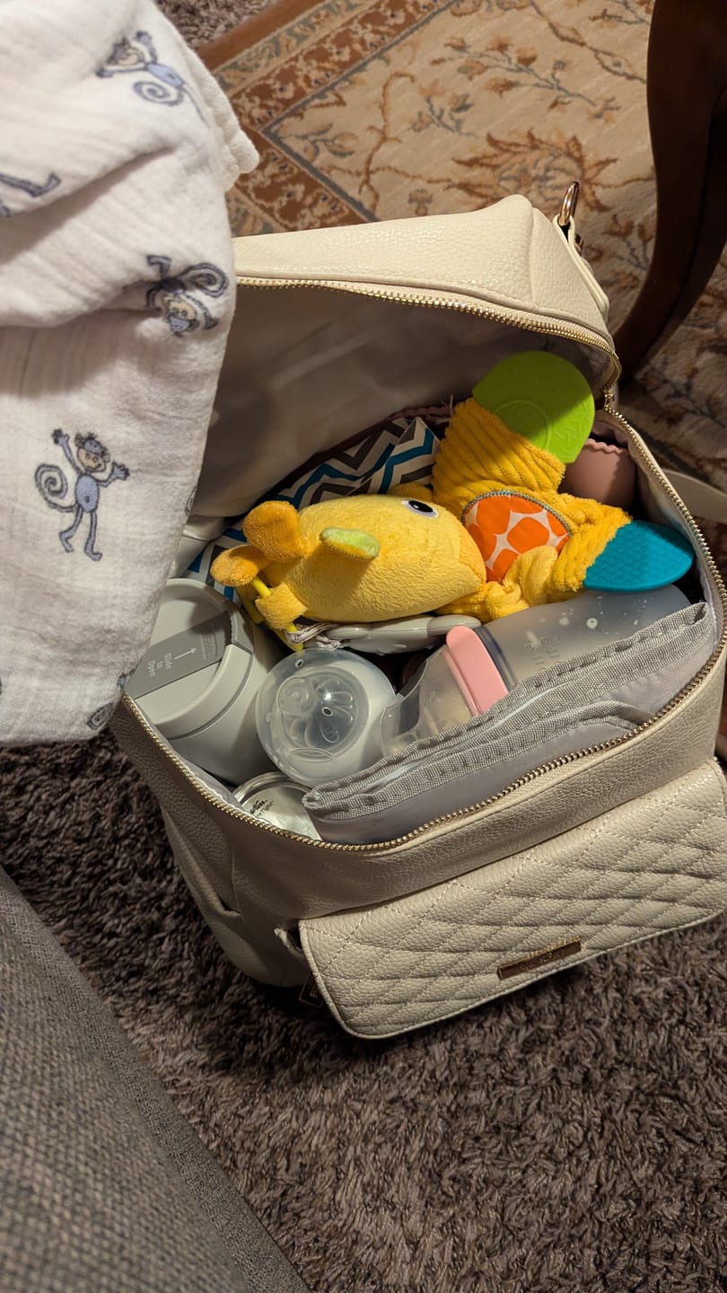 Customer photo review of Monaco Diaper Bag | Pearl White