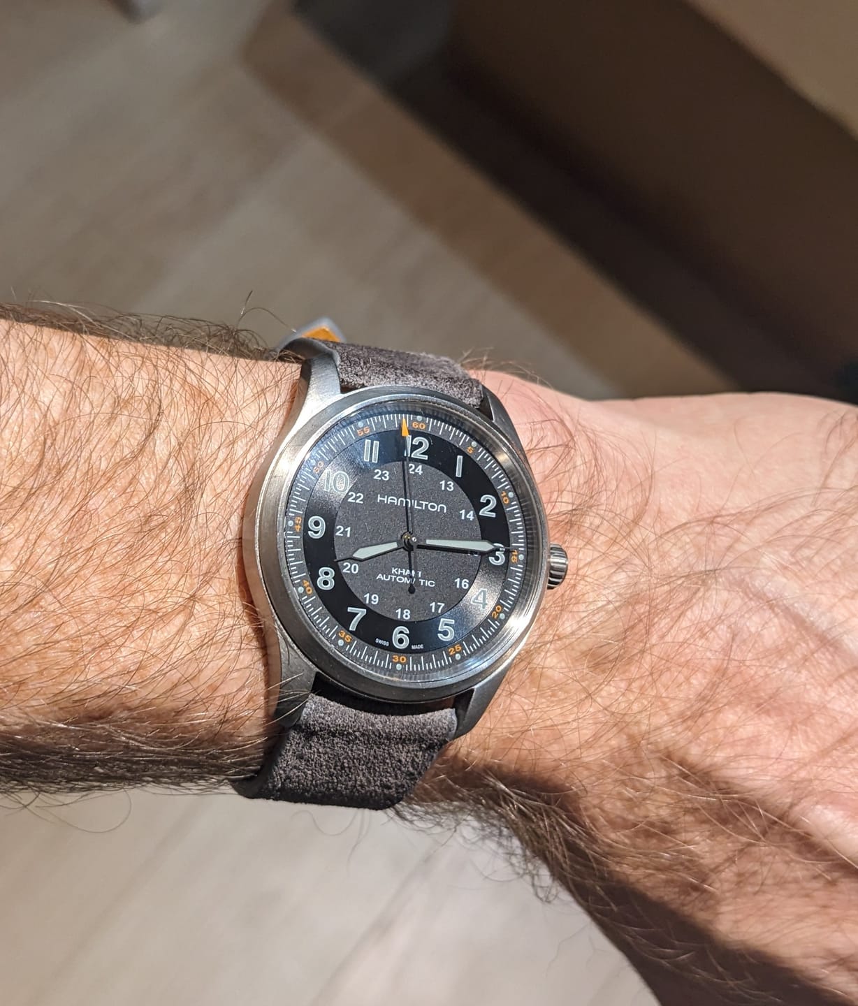 Customer photo review of Italian Suede Leather Watch Strap - Light Grey
