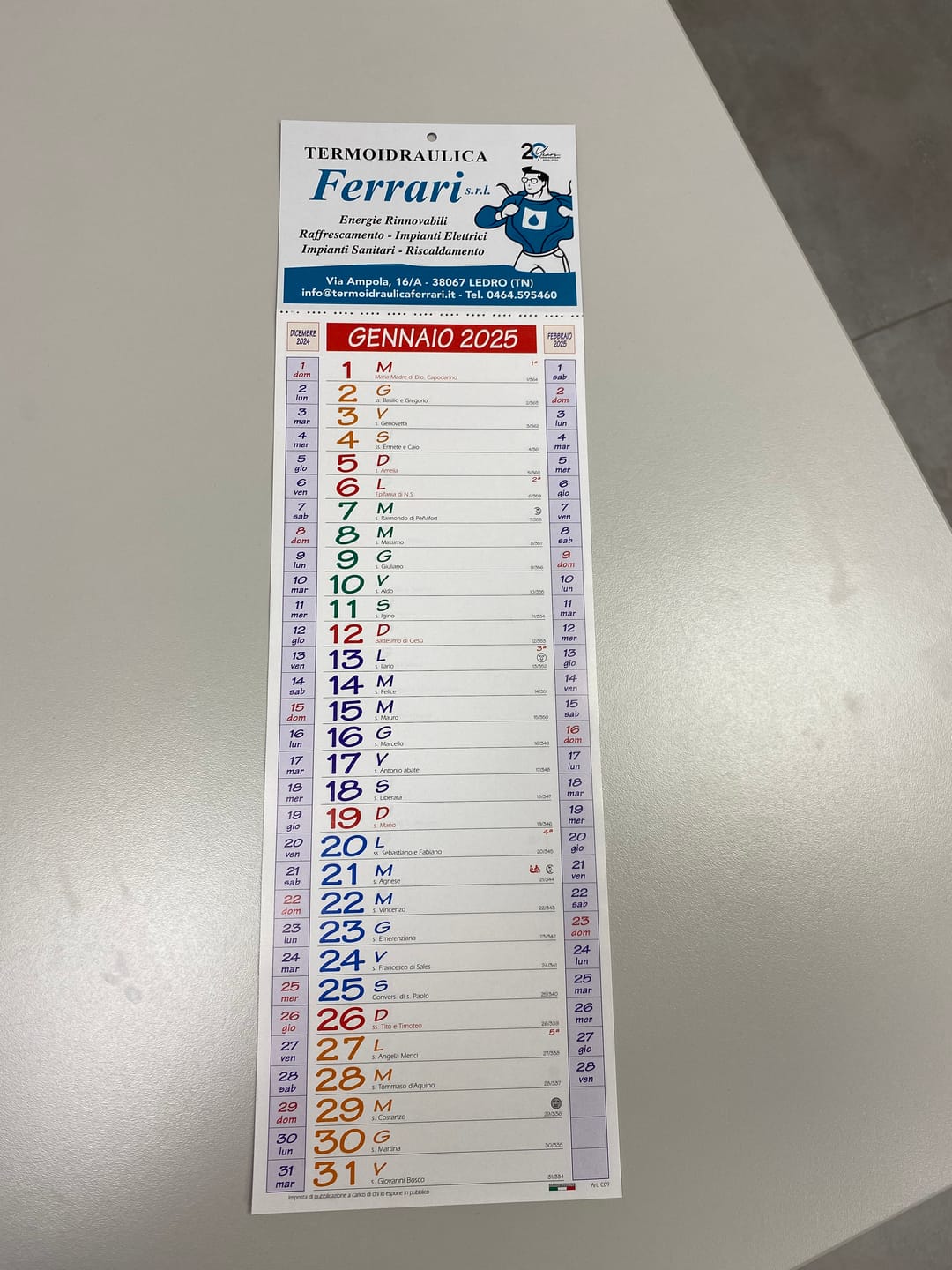 Customer photo review of Calendario Slim