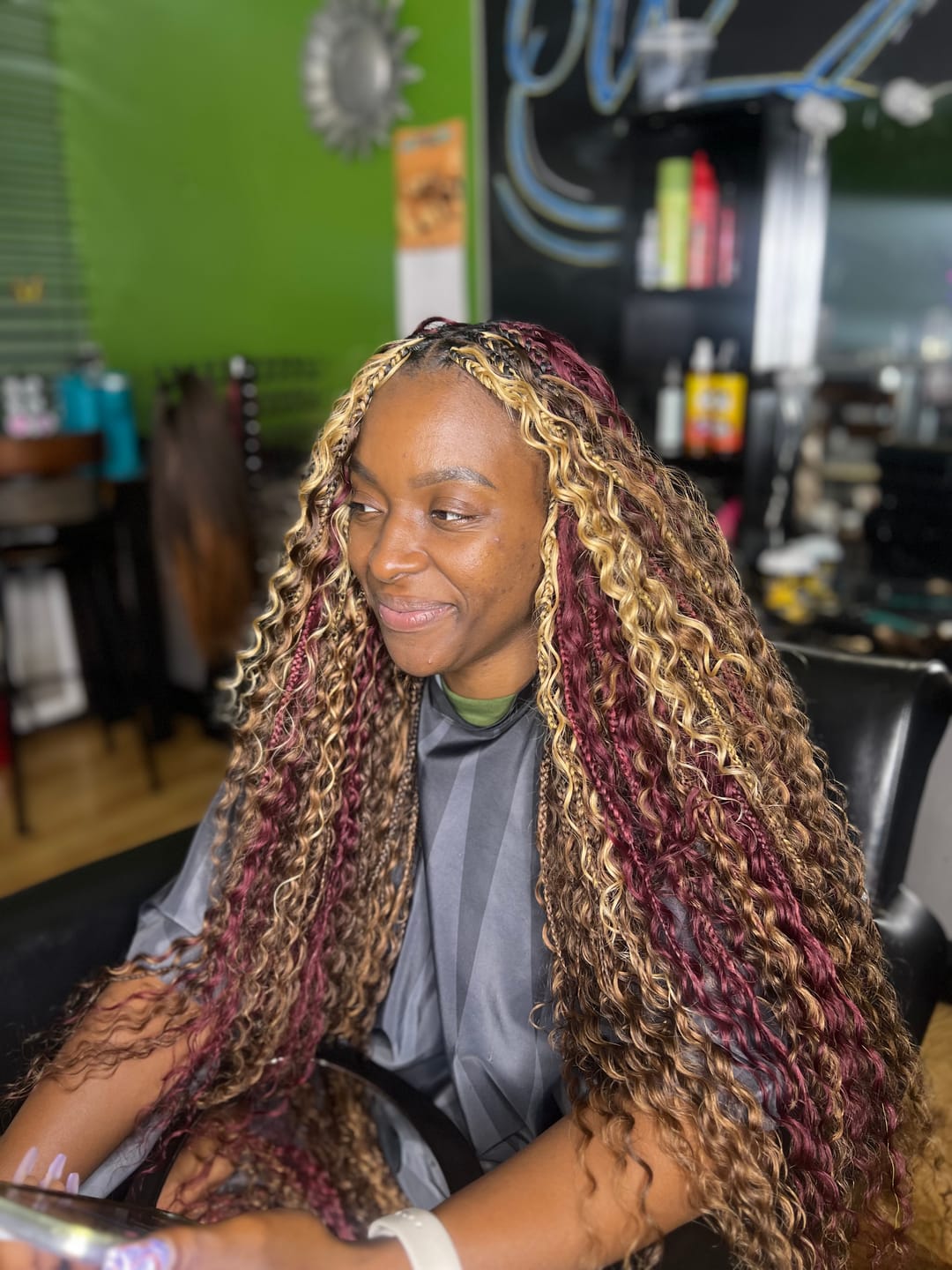 Customer photo review of Burgundy Deep Wave Bulk Hair Extensions for Braiding