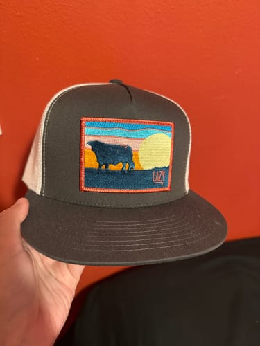 Customer photo review of Lazy J Ranch Dark Grey & White Hereford Sky Classic Five Panel Trucker Hat