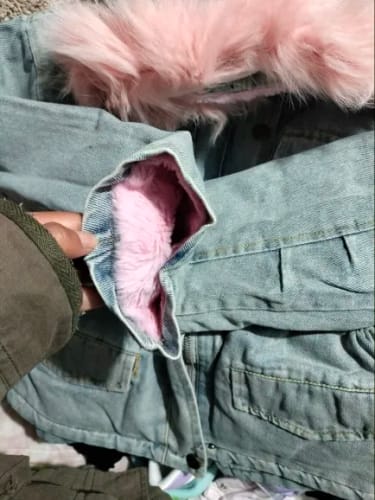 Customer photo review of Fur Hooded Denim Jacket