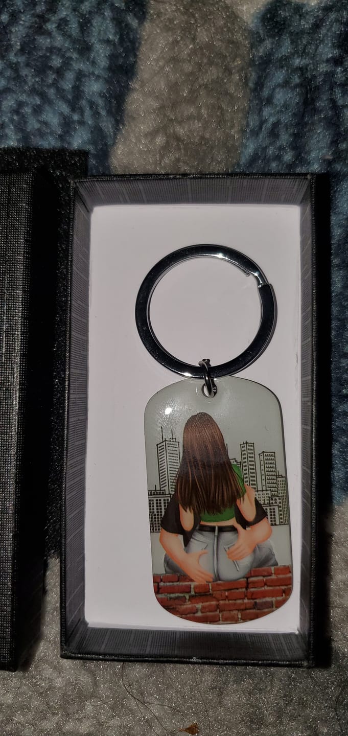 Customer photo review of Drive Safe - Personalized Engraved Stainless Steel Keychain