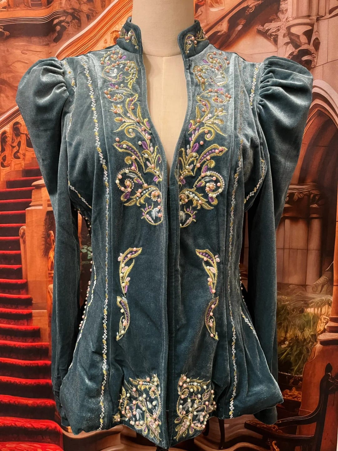 Customer photo review of Embroidered Peplum Velvet Blouse