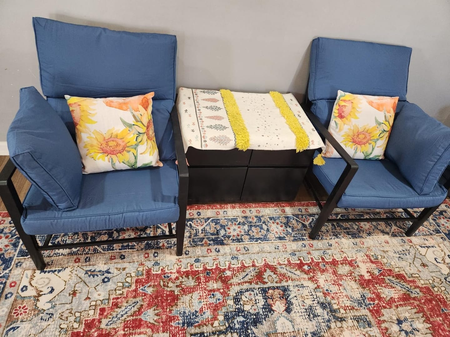 Customer photo review of Homrest Patio Replacement Cushions for  6-Seat Patio Conversation Sets, Blue
