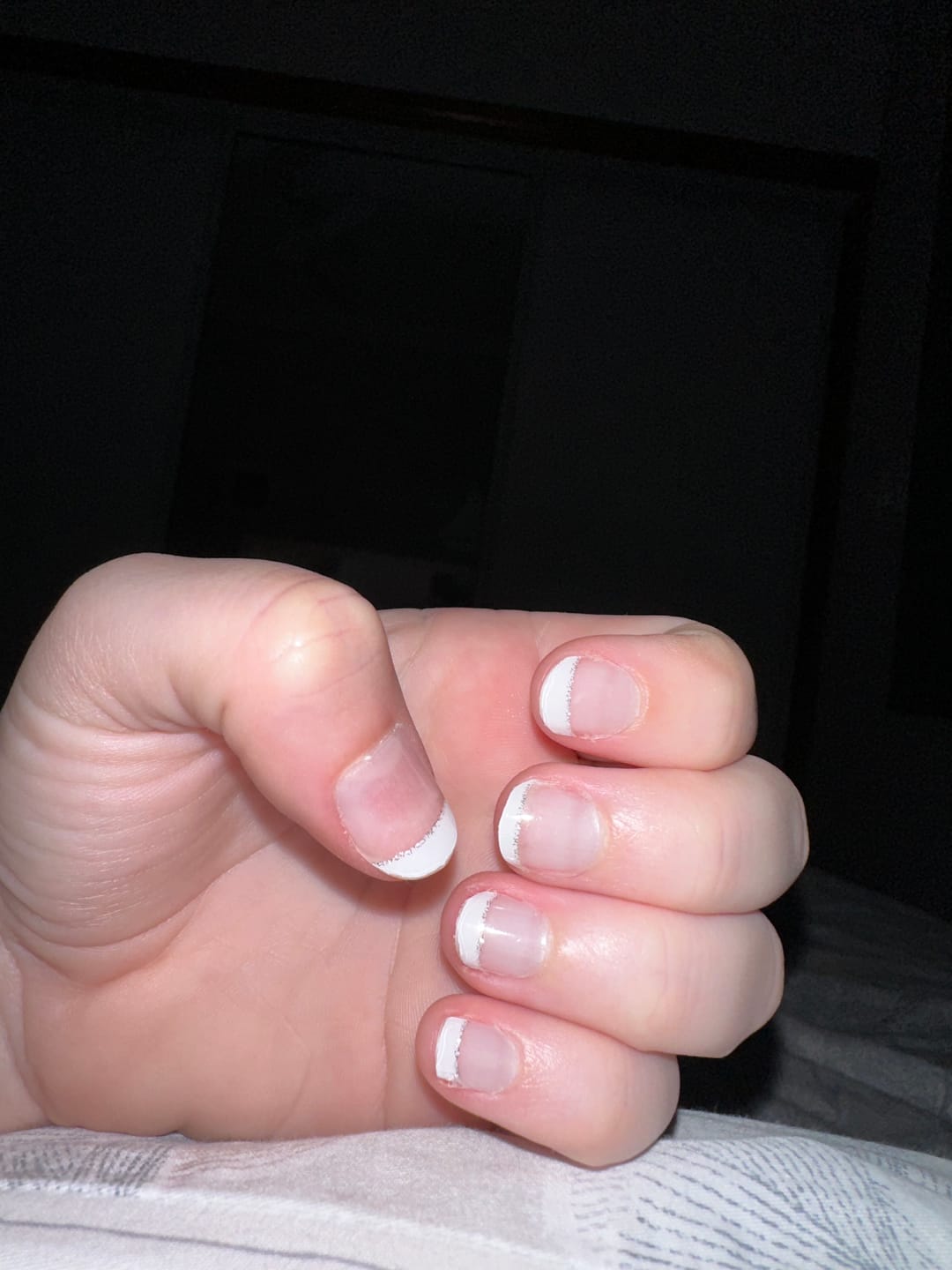 Customer photo review of White French Tip Glitter DIY Semicured Gel Nail Sticker Kit