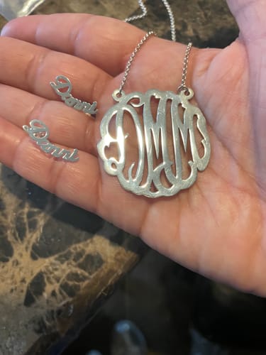 Customer photo review of Climber Name Earrings