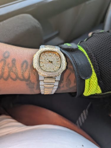 Customer photo review of Circle Face Moissanite Watch 14K Yellow Gold