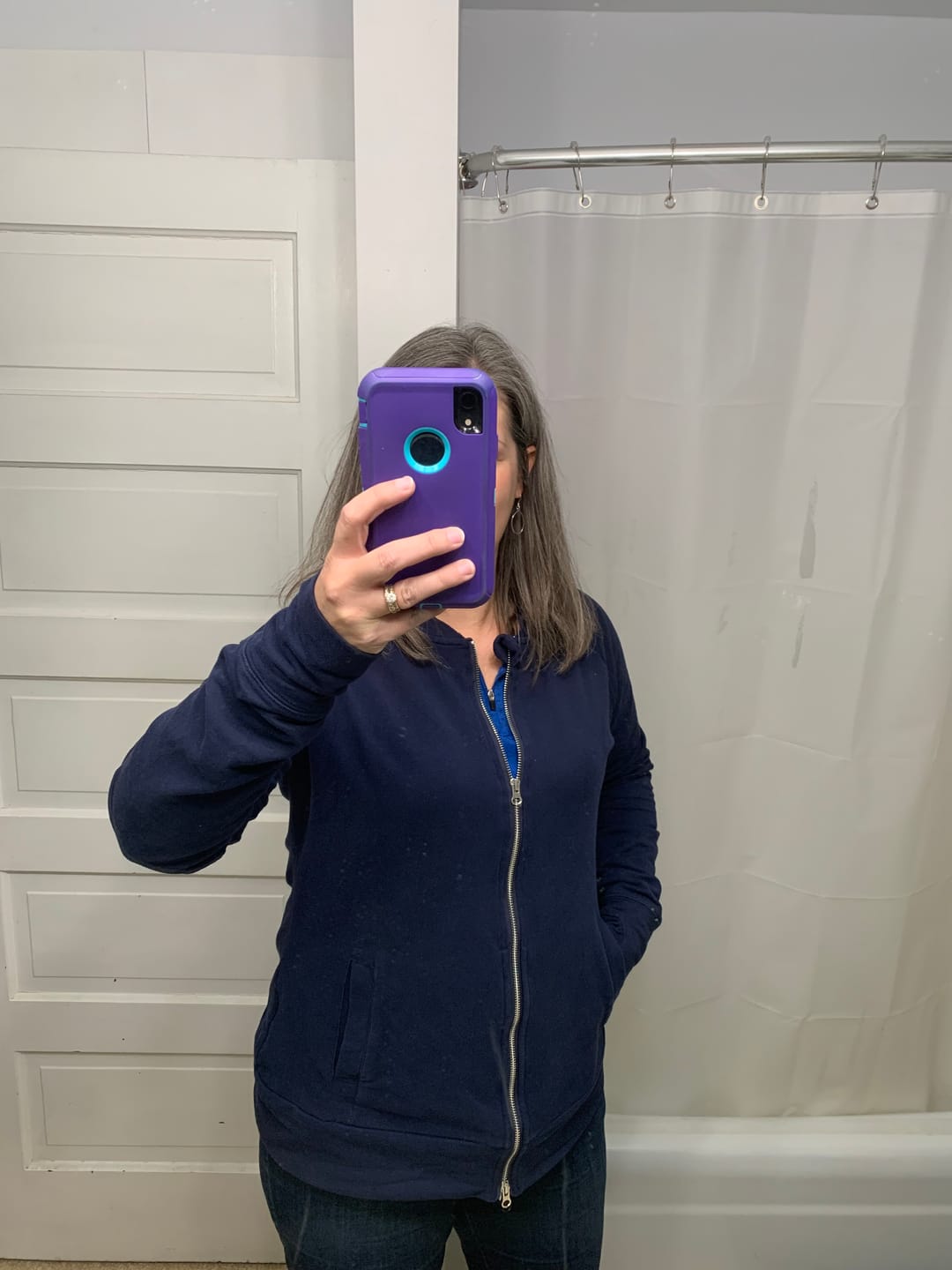Customer photo review of Navy Solid  No Hood Zip Up