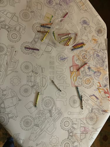 Customer photo review of Monster Trucks Table Size Coloring Sheet