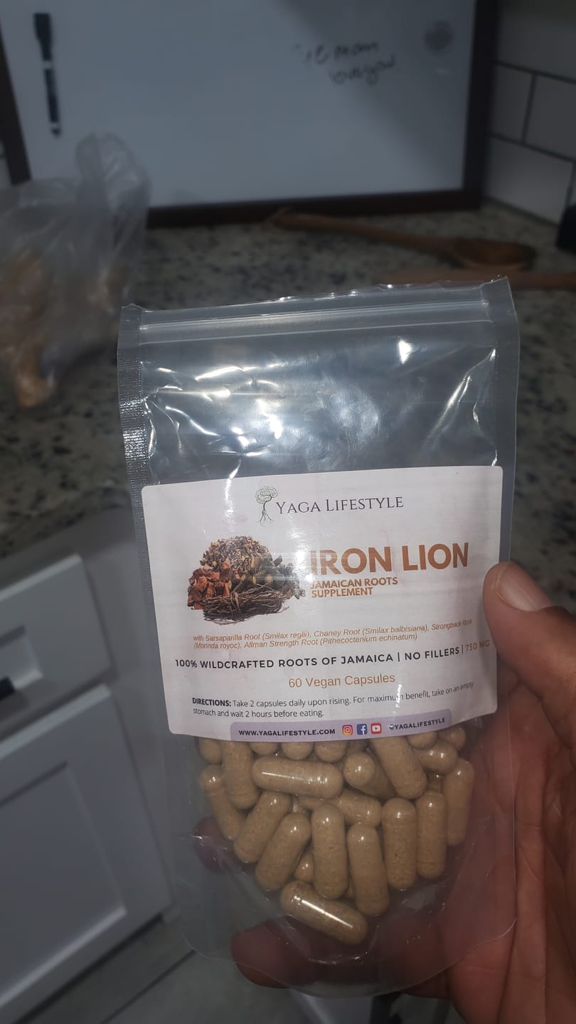 Customer photo review of Iron Lion Capsules | Jamaican Roots Tonic Supplement with Sarsaparilla, Chaney Root (Cocolmeca), Strongback, Allman Strength