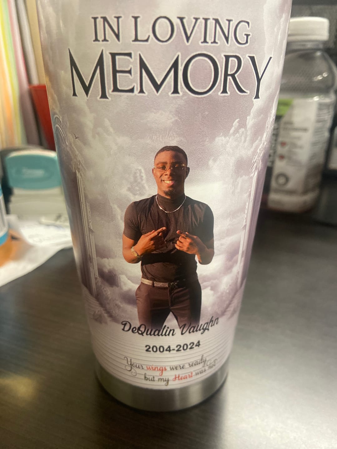 Customer photo review of In Loving Memory Upload Photo Heaven Gate Sky, A Big Piece Of My Heart Lives In Heaven Personalized Tumbler