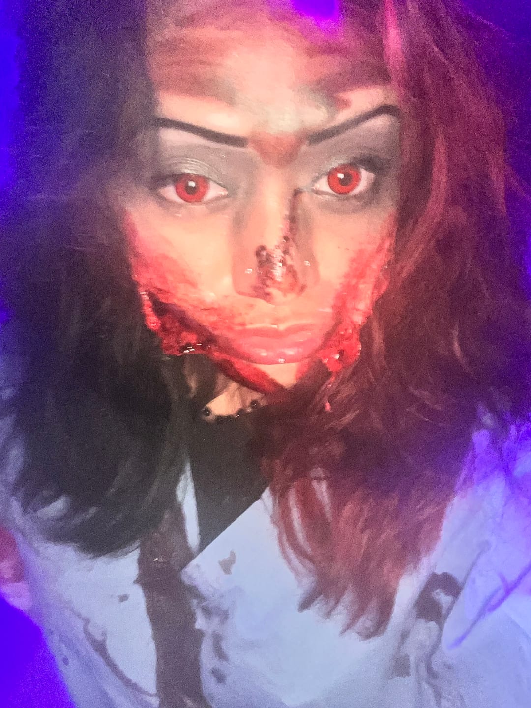 Customer photo review of Cosplay Lucifer's Eye Red Prescription Colored Contact Lenses