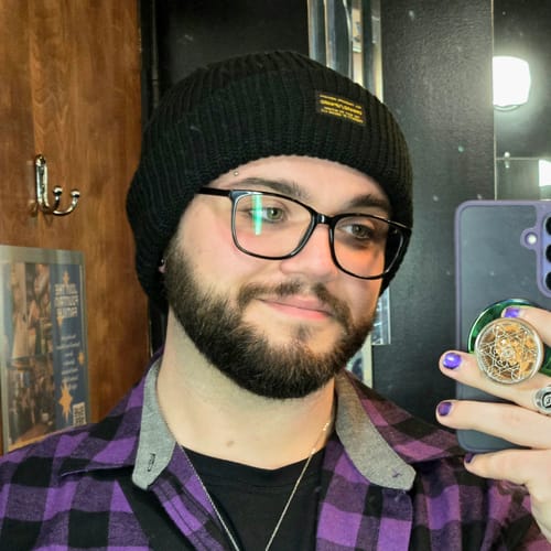 Customer photo review of Big Beefy Cable Knit Beanie