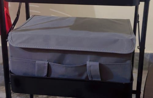 Customer photo review of Diaper Caddy Organizer with Lid - Large Grey Portable Baby Diaper Bag