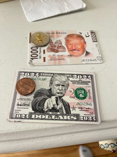Customer photo review of Trump 2024 Dollar Bill Credit Card Skin Decal