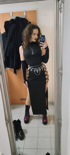 Customer photo review of Hollow out lace up high neck dress